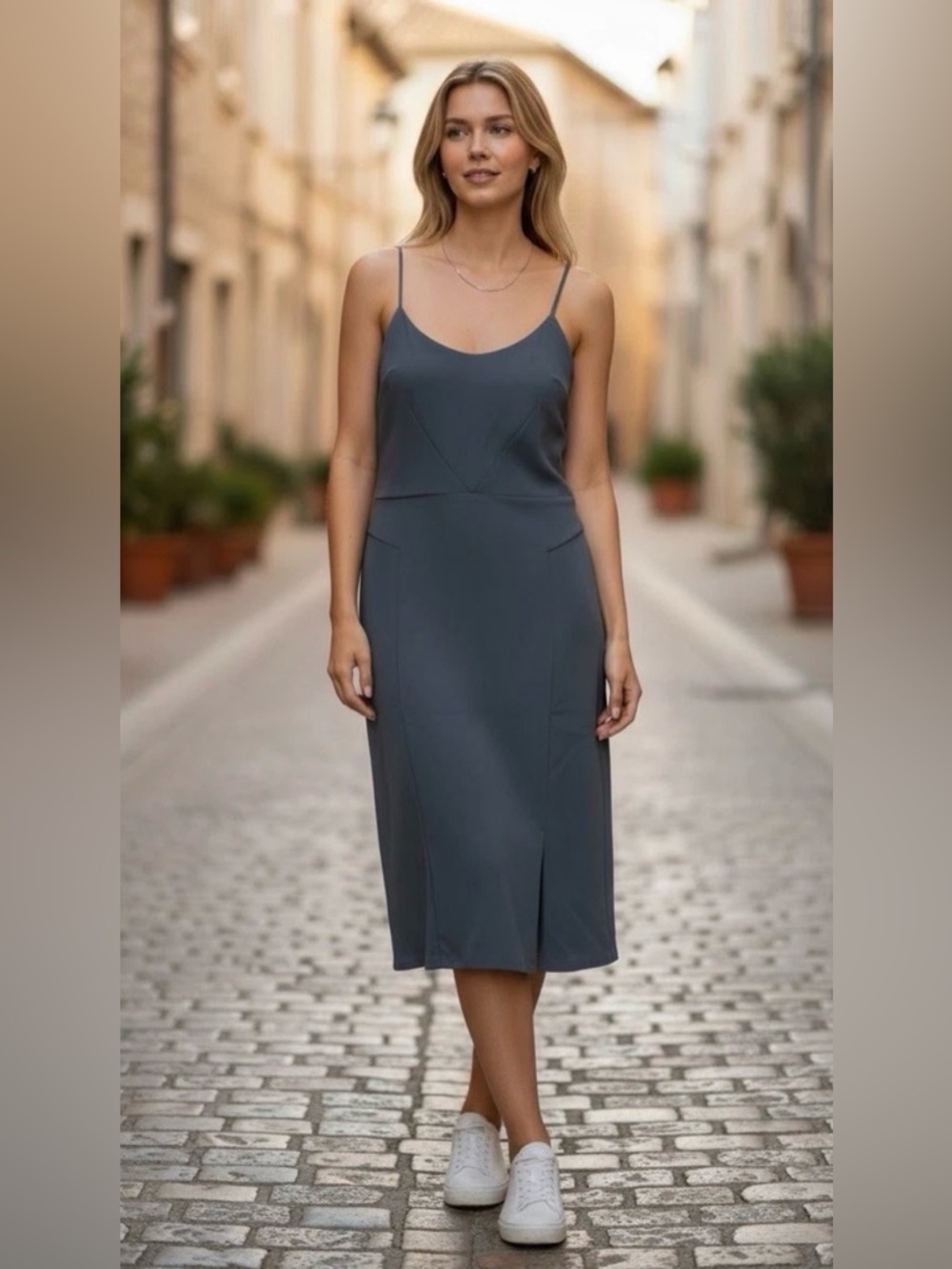 The Limited Size 14 Blue Gray Midi Slip Dress Spaghetti Strap